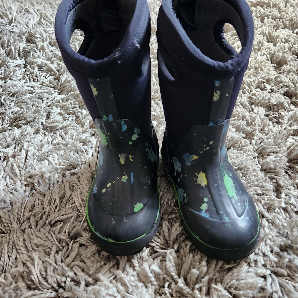 Bogs Kids Black Boots with Colorful Splatter